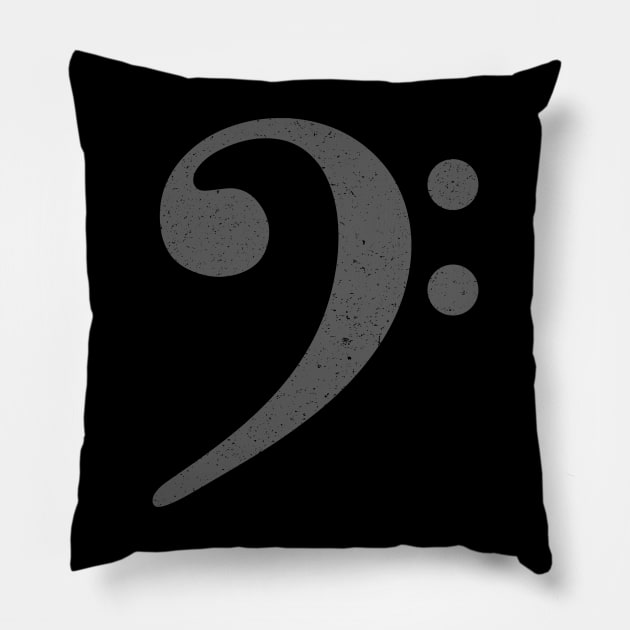 Bass Player Gift - Distressed Grey / Gray Bass Clef Pillow by Elsie Bee Designs