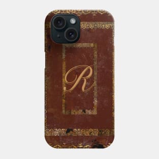 Classic Worn Gilded Leather Book Cover Design Letter R Phone Case