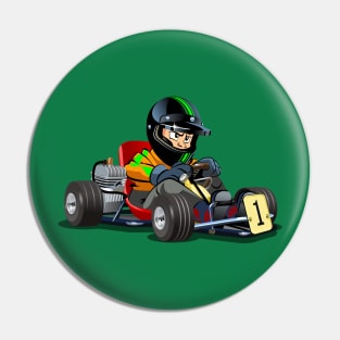 Cartoon kart with kid racer Pin