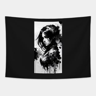 Anime girl in black and white Tapestry