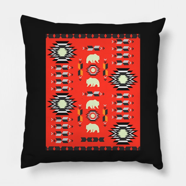 Tribal decor with bears in red Pillow by cocodes