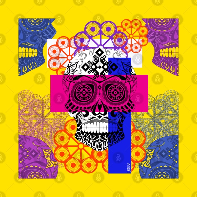 floral skull in skeleton catrina wallpaper art by jorge_lebeau