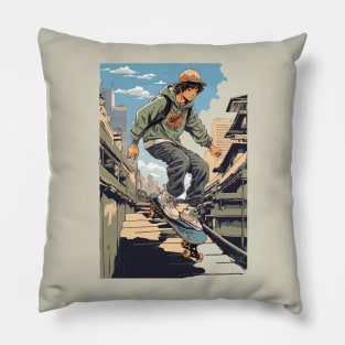 anime retro skateboarder Pillow