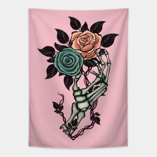 Skeleton Hand with  Roses Tapestry