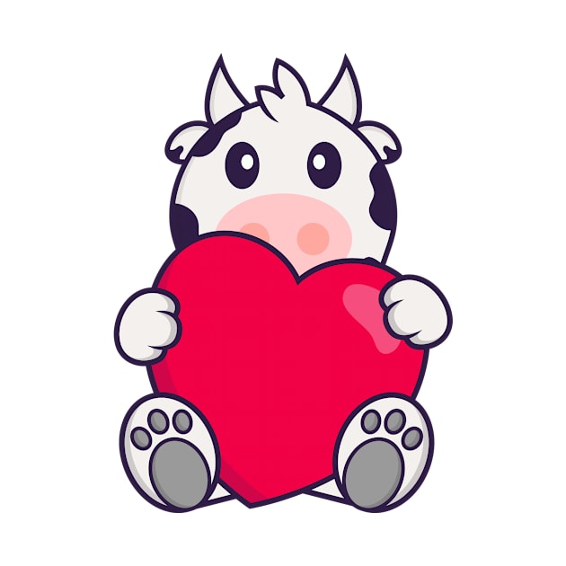 Cute cow holding a big red heart. by kolega