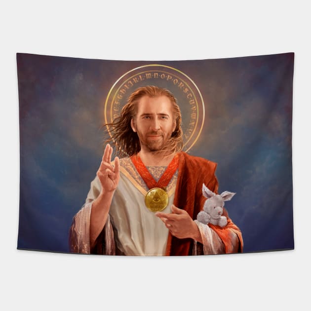 Saint Nicolas of Cage - Nic Cage Original Religious Painting Tapestry by vincentcarrozza