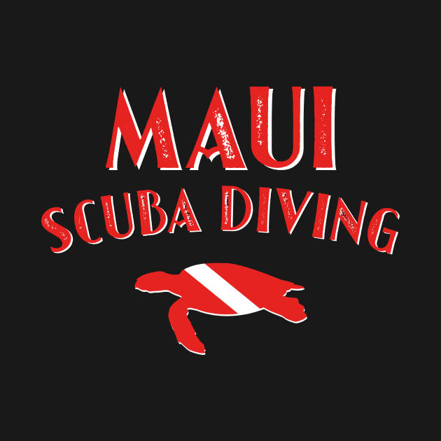 Maui – Scuba Diving - Sea Turtle & Diver Down Flag by BlueTodyArt