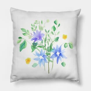 Blue Watercolor Flower Pillow