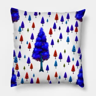 blue red trees leaves background pattern texture Pillow