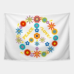 retro flowers peace symbol Tapestry