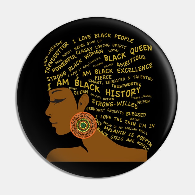 I Am Black History & Excellence Hair Word Art Pin by blackartmattersshop