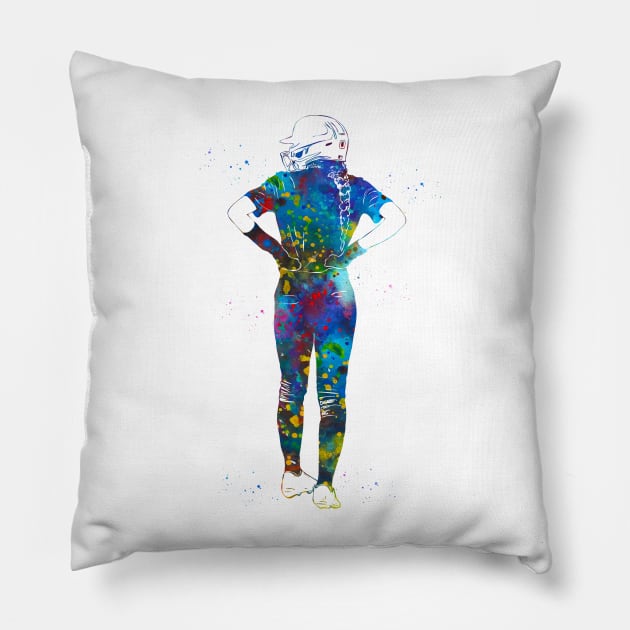 Softball Player Girl Pillow by erzebeth