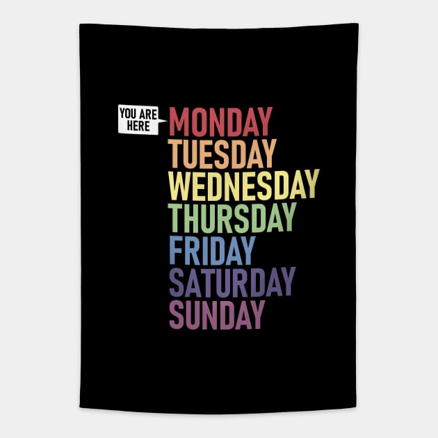 MONDAY "You Are Here" Weekday Day of the Week Calendar Daily Tapestry by Decamega