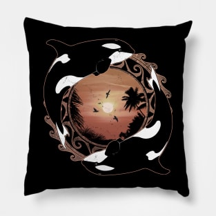 Twin Orcas on Sunset Pillow