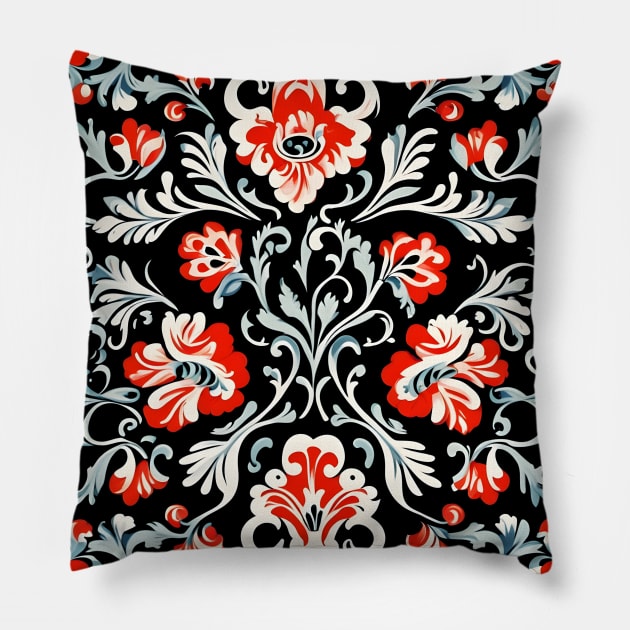 Norwegian Rosemaling Folk Art Pillow by craftydesigns