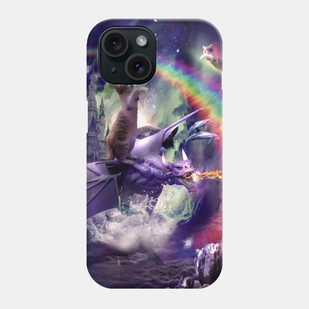 Rainbow Space Cat On Dragon Phone Case by Random Galaxy