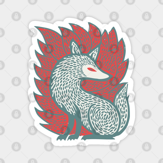 Flaming Kitsune Guardian - Epic Japanese Mythology Art Magnet by TuncGK