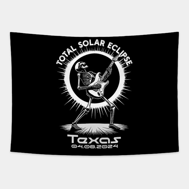 Total Solar Eclipse 2024 Texas Skeleton Electric Guitar Tapestry by Diana-Arts-C