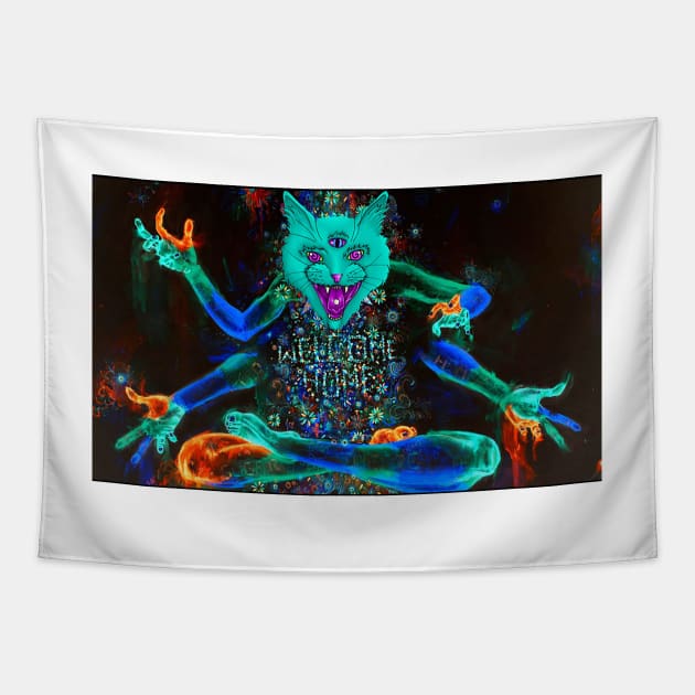 Psychedelic Kitty Cat Tapestry by Adamhass
