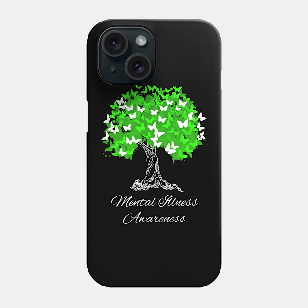 Mental Illness Awareness Green Ribbon Tree With Butterflies Phone Case by MerchAndrey