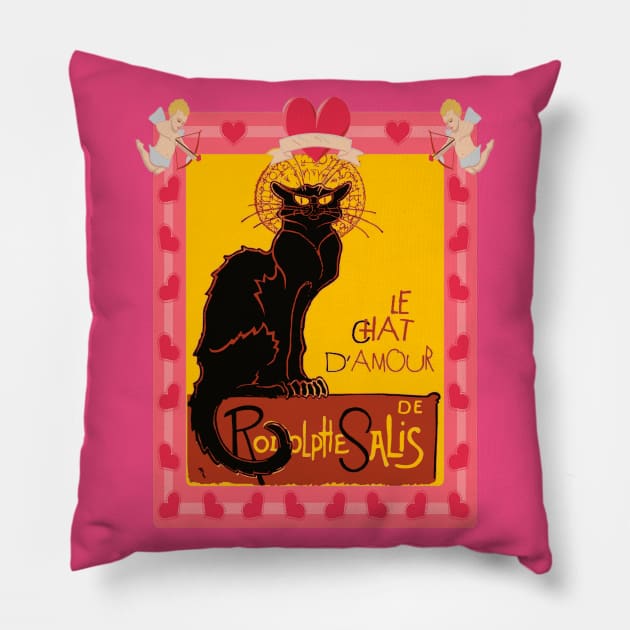 Le Chat Noir D'Amour Heart And Cherub Border Pillow by taiche