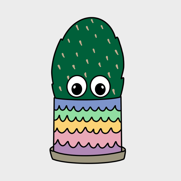 Cute Cactus Design #301: Prickly Pear In Scallop Pot by DreamCactus