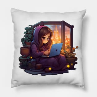 Cozy gamer girl Pillow