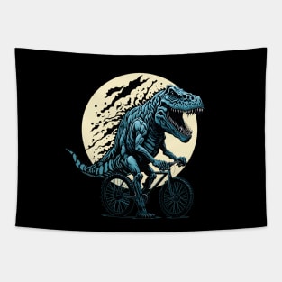 Dinosaur lover cyclist on the moon in forest Tapestry