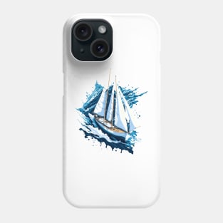 Old sailing boat sailing the sea. Waves and blue tones Phone Case