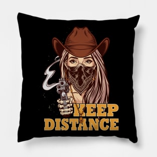 Social Distancing Keep Distance Coll Cowgirl Mask Revolver Pillow