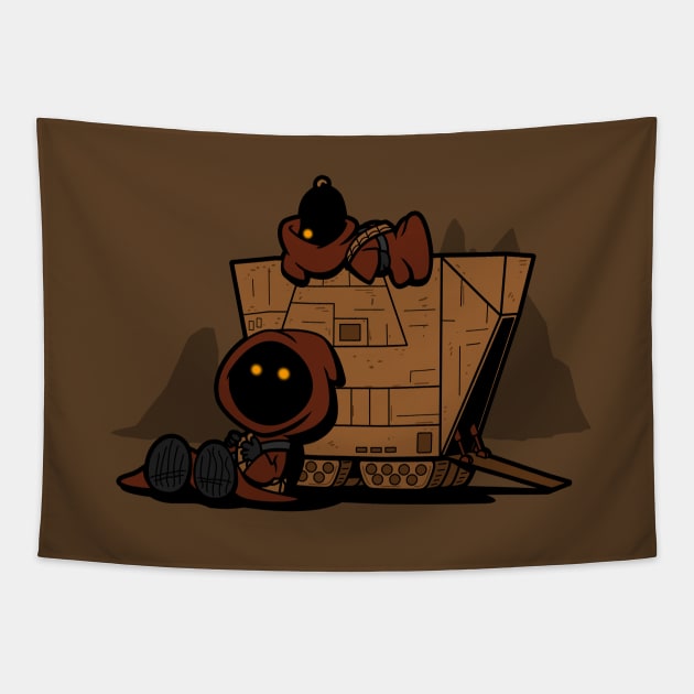 Funny Cute Aliens Scavenger Scifi Cartoon Tapestry by BoggsNicolas