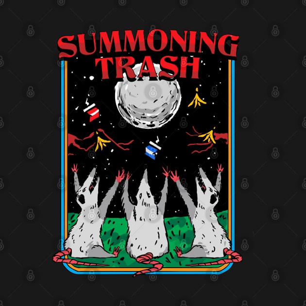 Three Opossums howling at the moon Summoning Trash funny Possum retro artwork by A Comic Wizard