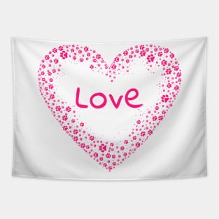Pink Paw Print Love Heart Tapestry