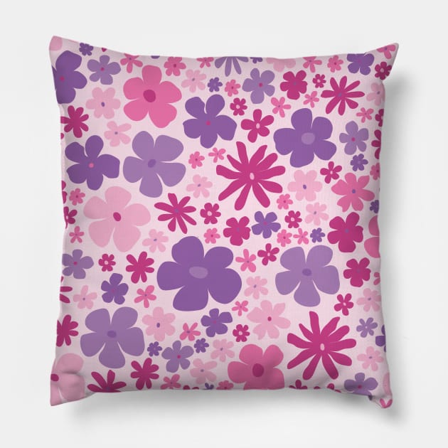 retro pink florals, hot pink, groovy 60s pattern, 70s flowers, pink flowers, girly, for teen girl Pillow by blomastudios