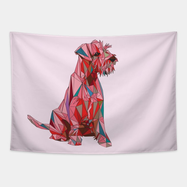 Polygonal Schnauzer Dog Sitting in Red Shades Tapestry by ibadishi