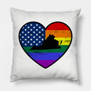 Virginia United States Gay Pride Flag Heart Pillow
