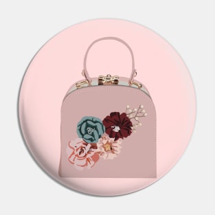 Pink clutch bag with fabric flower embroidery Pin