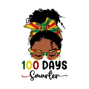 100 Days Smarter teacher Girls Messy Bun Black History Month T-Shirt