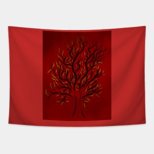 Dark Tree in Red Tapestry