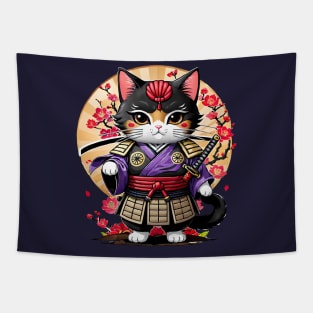 Japanese Samurai Cat Tattoo, Kawaii Ninja Cat Tapestry