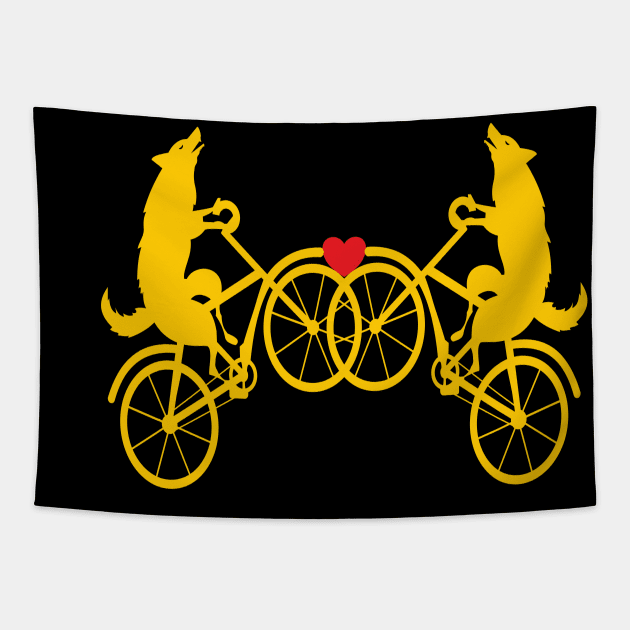 Wolf bicycle love nice cute cool colorful Tapestry by Okuadinya