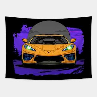 Orange C8 Corvette Stingray Midnight Moon Supercar Racecar Muscle Car Sportscar Corvette C8 Tapestry