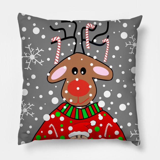 SNOWSTORM Reindeer Xmas Pillow by SartorisArt1