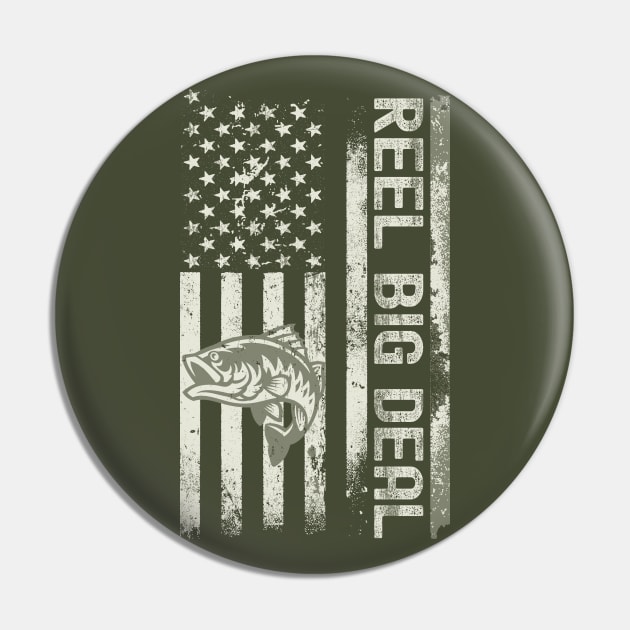 Reel Big Deal - Distressed Camo American Flag Bass Fisherman Pin