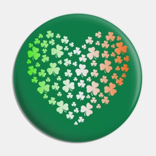 St Patrick's Day Irish Tricolour Flag Shamrock Heart Pin