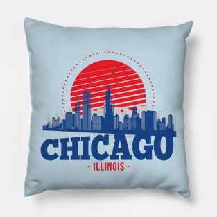 Retro Chicago, Illinois Skyline Pillow
