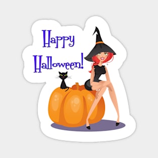 Happy Halloween Witch on Pumpkin Magnet