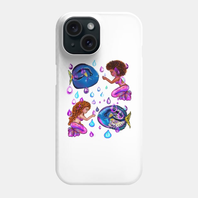 Best fishing gifts for fish lovers 2022. anime mermaid with blue tang fish and rain drops. Cute black  and white girls with Afro hair, green eyes, Cherry pink lips and dark brown skin. Hair love ! Phone Case by Artonmytee