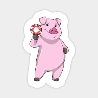 Pig at Poker with Poker chips Magnet