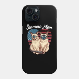 Cat Mom 4th of July Siamese Cat Heart Phone Case